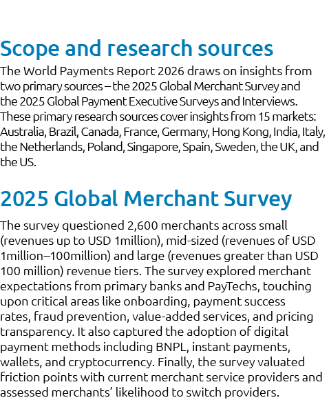 Scope and research sources The World Payments Report 2026 draws on insights from two primary sources – the 2025 Globa...