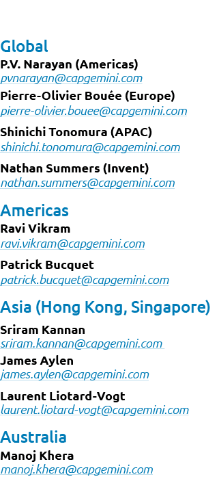 Global P.V. Narayan (Americas) pvnarayan@capgemini.com Pierre Olivier Bou e (Europe) pierre olivier.bouee@capgemini.c...